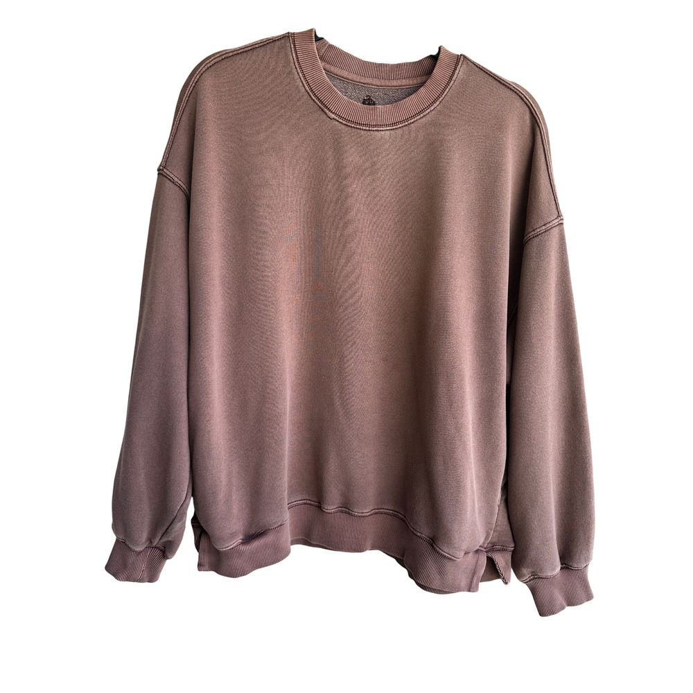 Free People Movement Oversized Crew Neck Sweatshirt Cocoa Brown Pockets Small